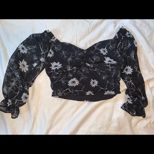 Leith off the shoulder black floral top